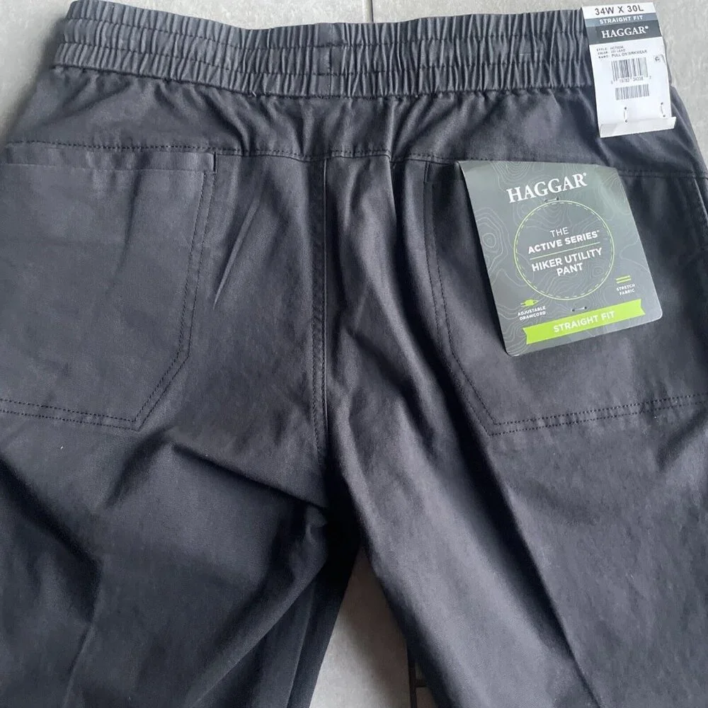 Haggar Pull On Workwear Stretch Hiker Utility Straight Fit Pants Lead Gray 34/30